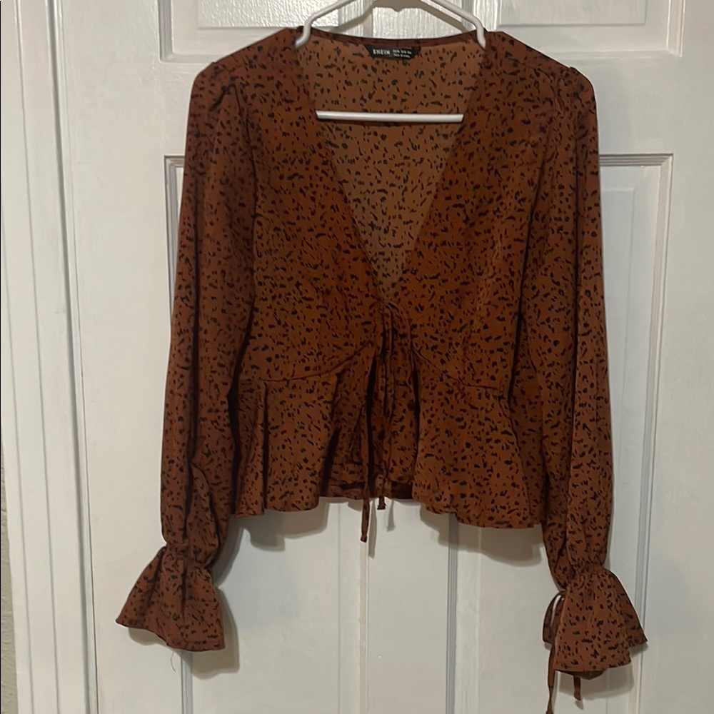 Rust orange tie front top